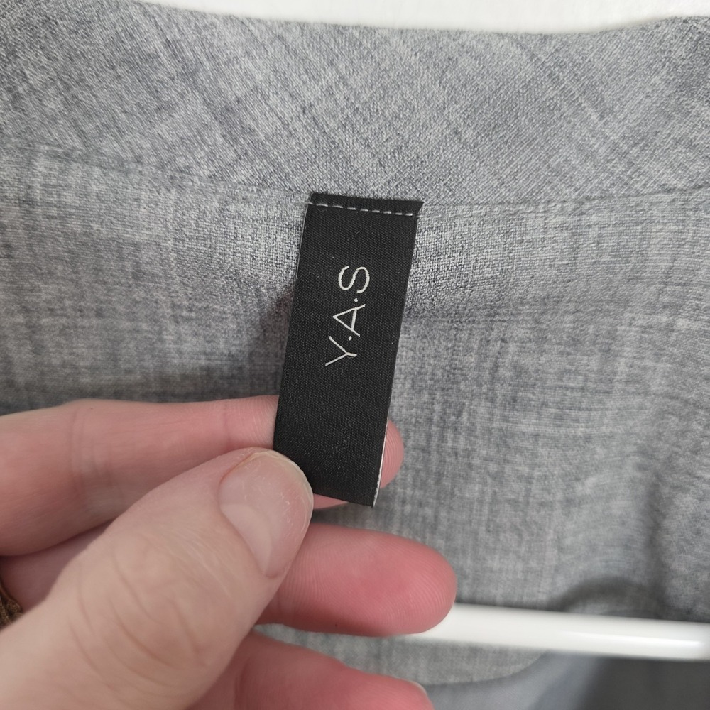 YAS‎ Asos Gray Hook & Eye Long 3/4 Sleeve Professional Sleek Blazer Size L - Picture 4 of 10